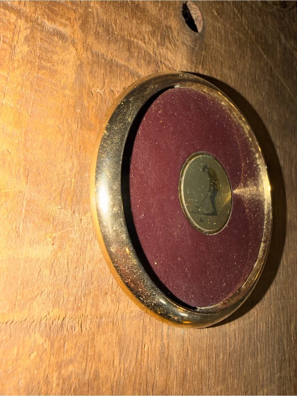 Set of 4 Vintage Golf-Themed Leather & Gold Coasters - Burgundy